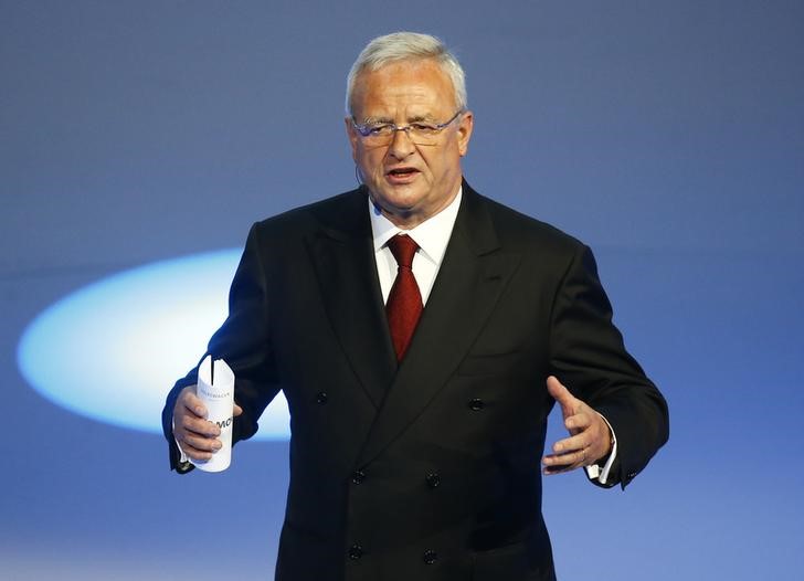 © Reuters. Volkswagen CEO Winterkorn gives his closing speech during the Volkswagen group night ahead of the Frankfurt Motor Show (IAA) in Frankfurt