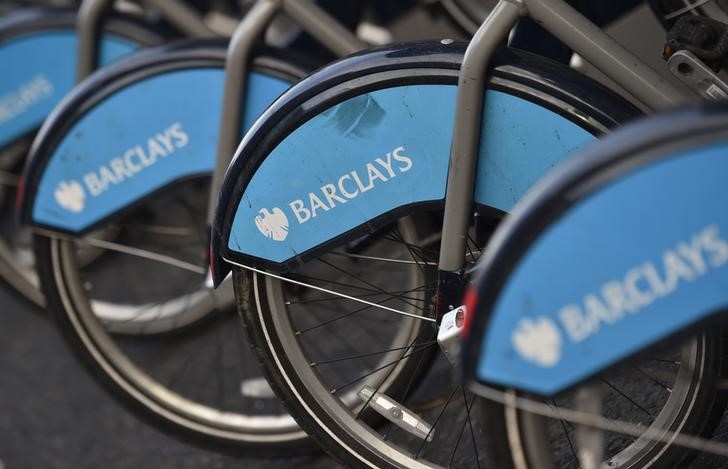 © Reuters. The Barclays logo is seen on public hire bicycles in central London
