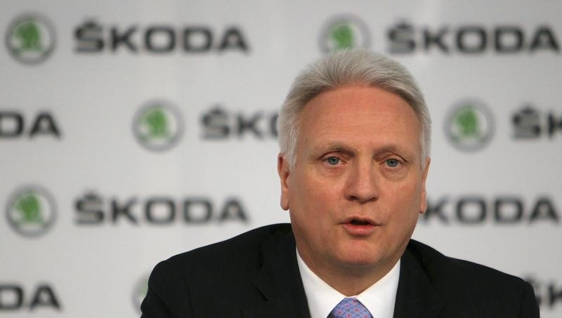 © Reuters. Chairman of Skoda Winfried Vahland presents the company's annual results during a news conference in Mlada Boleslav