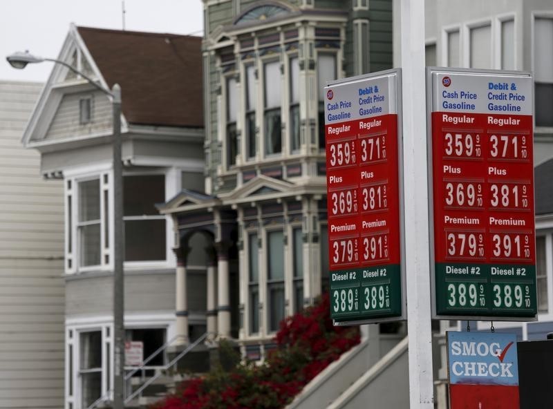 © Reuters. A sign displaying the prices of gasoline is seen at a filling station in San Francisco