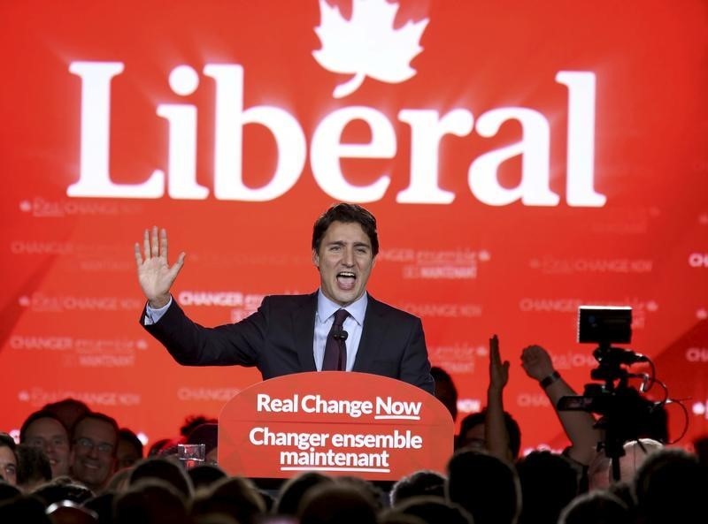 © Reuters. Líder do partido Liberal do Canadá, Justin Trudeau, discursa em Montreal após a vitória de seu partido nas eleições nacionais