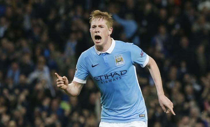 © Reuters. Kevin De Bruyne, do Mancheter City, comemora gol contra o Sevilla