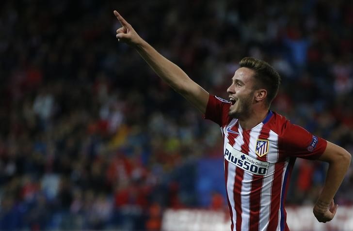 © Reuters. Saúl Ñíguez, do Atlético de Madri, comemora gol contra o Astana