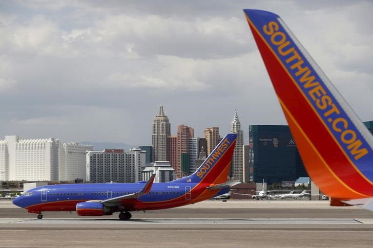 © Reuters. File photo of Southwest Airlines planes in front of the Las Vegas strip