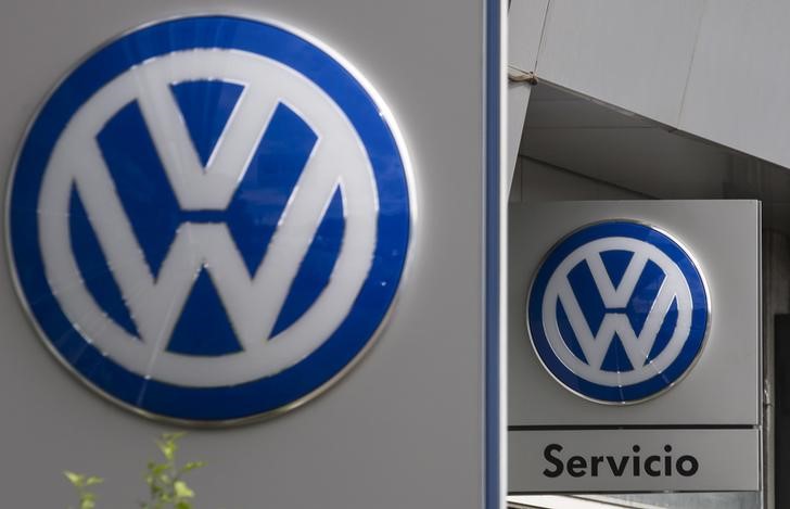 © Reuters. Volkswagen logos are seen at a dealership in Madrid