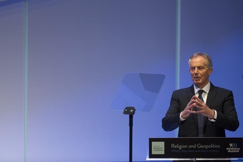 © Reuters. Former British Prime Minister Blair speaks during an appearance at the 9/11 Memorial Museum in New York