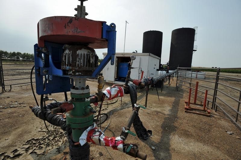 © Reuters. Well head at well site during a tour of Gear Energy's well site near Lloydminster