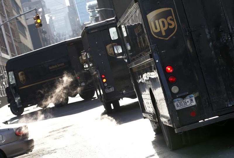 © Reuters. UPS delivery trucks are seen in New York City