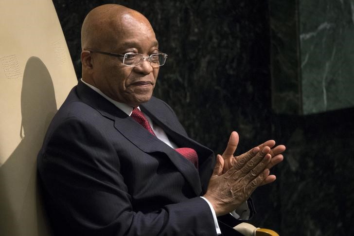 © Reuters. President of South Africa Jacob Zuma sits before he addresses attendees during the 70th session of the United Nations General Assembly at the U.N. headquarters in New York