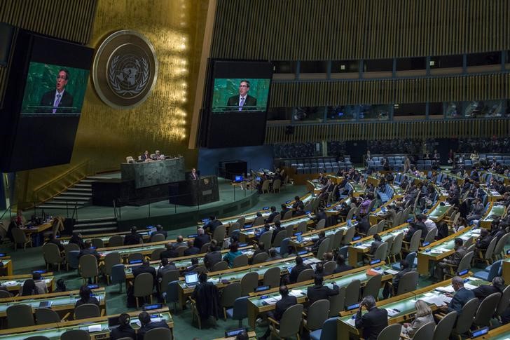 © Reuters. Chanceler cubano, Bruno Rodríguez, discursa antes de uma votação da ONU