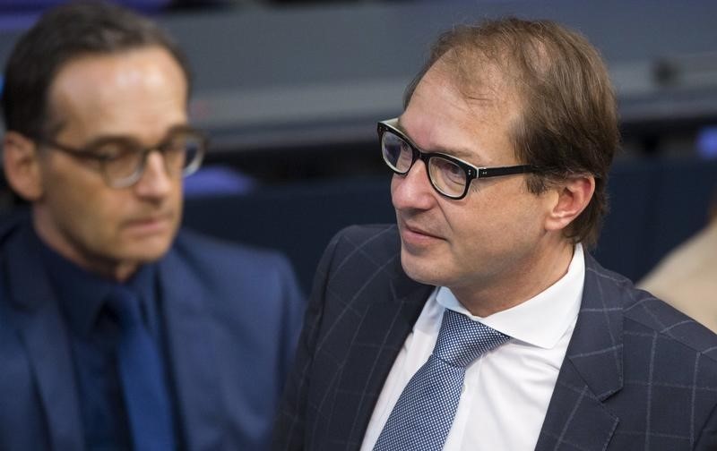 © Reuters. Dobrindt attends a session of the German lower house of parliament, the Bundestag, in Berlin