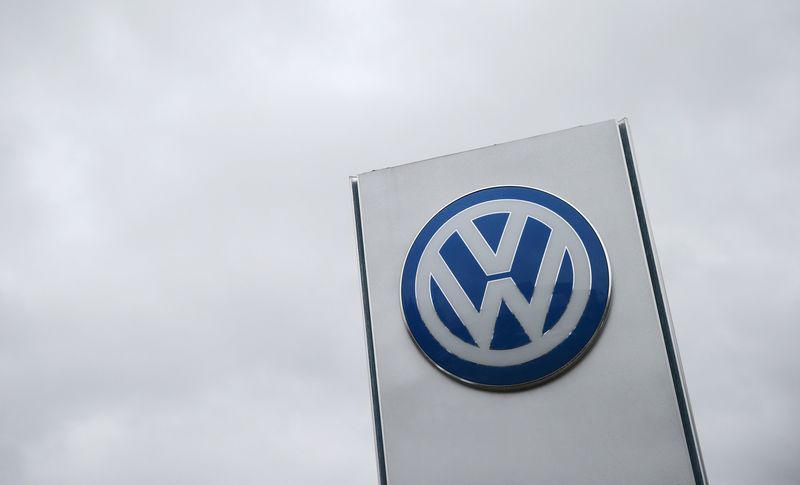 © Reuters. A VW sign is seen outside a Volkswagen dealership in London