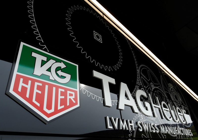 © Reuters. The Tag Heuer logo is seen at the entrance of their new watch manufactory in Chevenez