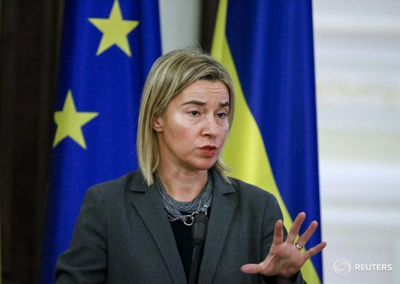 © Reuters. European Union foreign policy chief Mogherini speaks during a news conference in Kiev