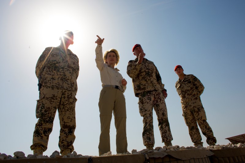 © Reuters. German Defence Minister von der Leyen visits Camp Shaheen outside Mazar-i-Sharif