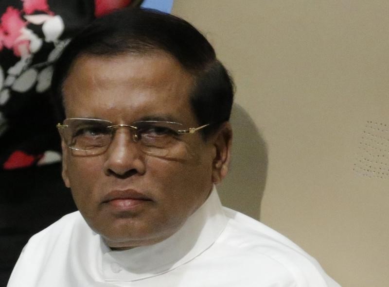 © Reuters. President Maithripala Sirisena of Sri Lanka waits to address attendees during the 70th session of the United Nations General Assembly at the U.N. Headquarters in New York