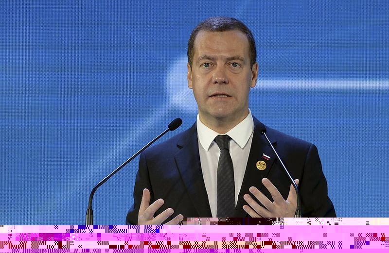 © Reuters. Russia's Prime Minister Dmitry Medvedev speaks during his address at the Asia-Pacific Economic Cooperation (APEC) CEO Summit in Manila 