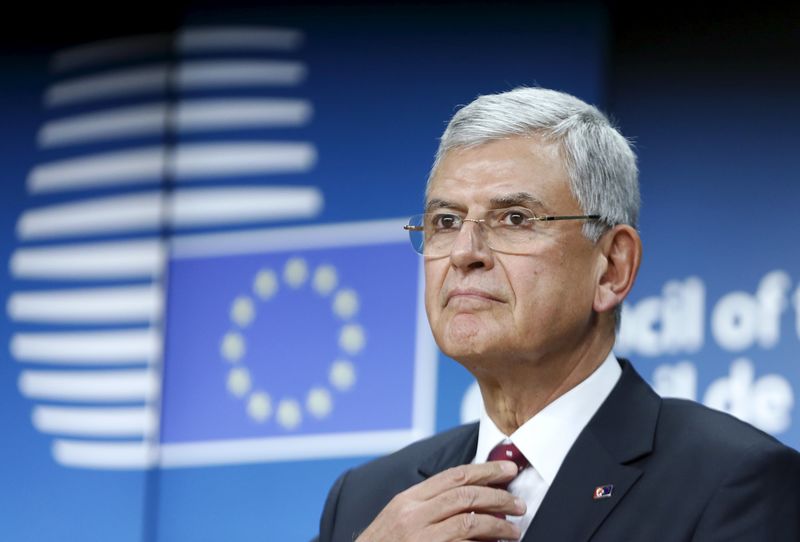 © Reuters. Turkey's EU Affairs Minister Bozkir attends a news conference after a EU-Turkey accession conference in Brussels