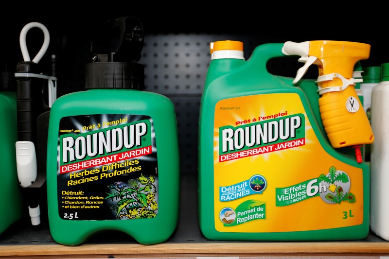 © Reuters. Monsanto's Roundup weedkiller atomizers are displayed for sale at a garden shop at Bonneuil-Sur-Marne near Paris