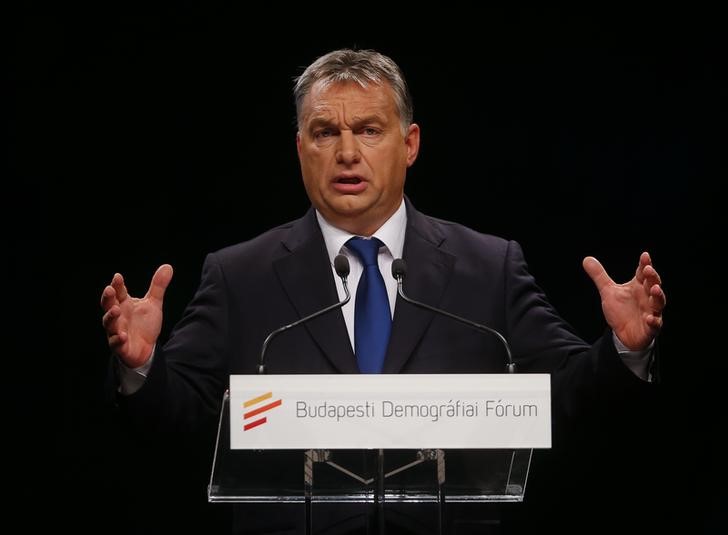 © Reuters. Hungarian Prime Minister Orban delivers a speech during a Conference on demography and families in Budapest
