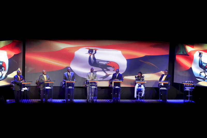 © Reuters. Uganda's presidential candidates take part in a presidential debate in Uganda's capital Kampala