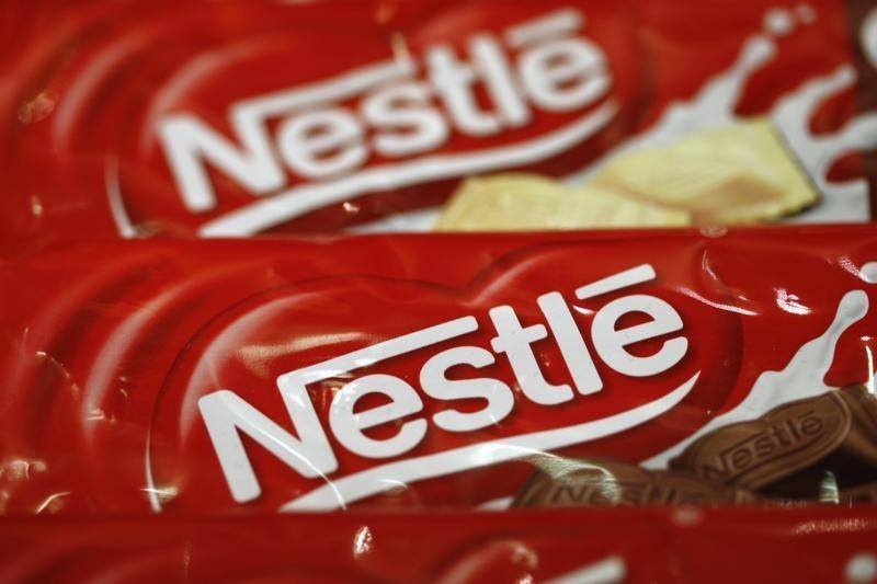 © Reuters. Sample products are on display at Nestle headquarters in Vevey