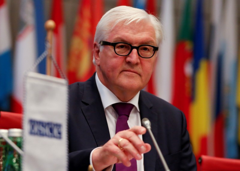 © Reuters. German Foreign Minister Steinmeier addresses the permanent council of the OSCE in Vienna