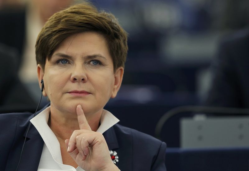 © Reuters. Poland's Prime Minister Szydlo attends a debate on the state of the rule of law and restrictions to press freedom in Poland, at the European Parliament in Strasbourg