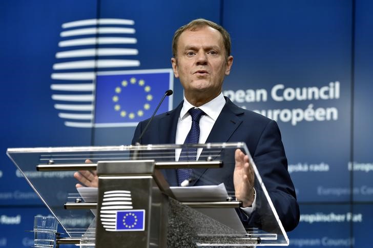 © Reuters. Presidente do Conselho Europeu, Donald Tusk, durante entrevista coletiva em Bruxelas