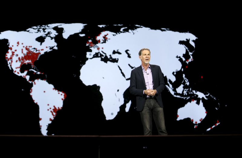 © Reuters. Reed Hastings, co-founder and CEO of Netflix, speaks during a keynote address at the 2016 CES trade show in Las Vegas,