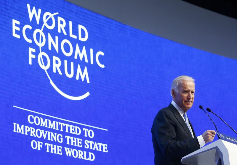 © Reuters. US Vice President Biden addresses the attendees during the Annual Meeting of the WEF in Davos