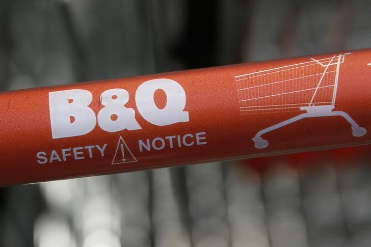© Reuters. Detail from a B&Q shopping trolley handle is seen outside a store in London
