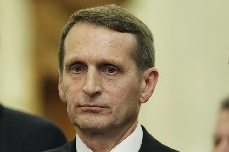 © Reuters. Russian State Duma lower house of parliament speaker Naryshkin listens to journalists' questions at the Parliamentary Assembly of the Black Sea Economic Cooperation, in Bucharest
