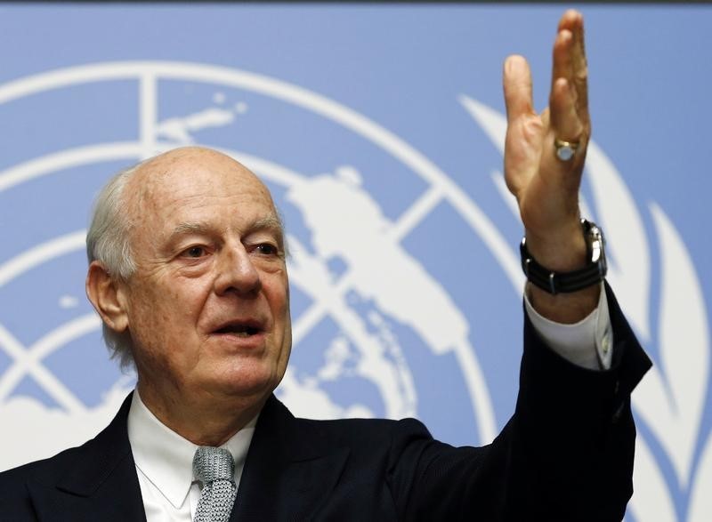 © Reuters. Enviado da ONU para a Síria, Staffan de Mistura, durante entrevista coletiva na sede das Nações Unidas em Genebra