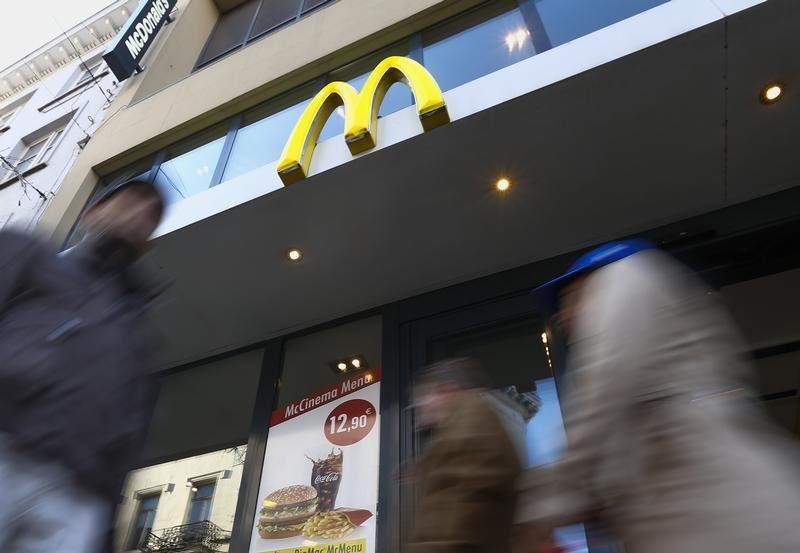 © Reuters. The sign for the U.S. fast food restaurant chain McDonald's is shown outside one of their restaurants in central Brussels