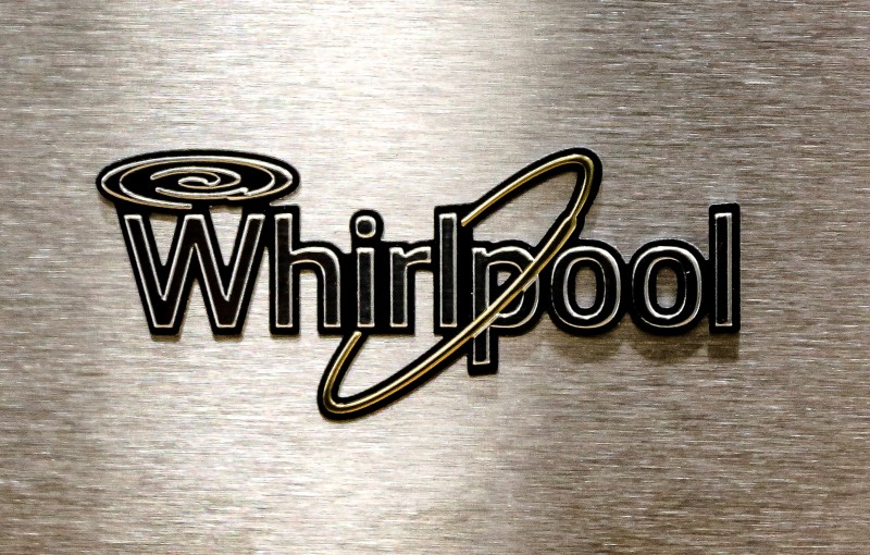 © Reuters. A Whirlpool logo is seen on a range door at a Whirlpool manufacturing plant in Cleveland