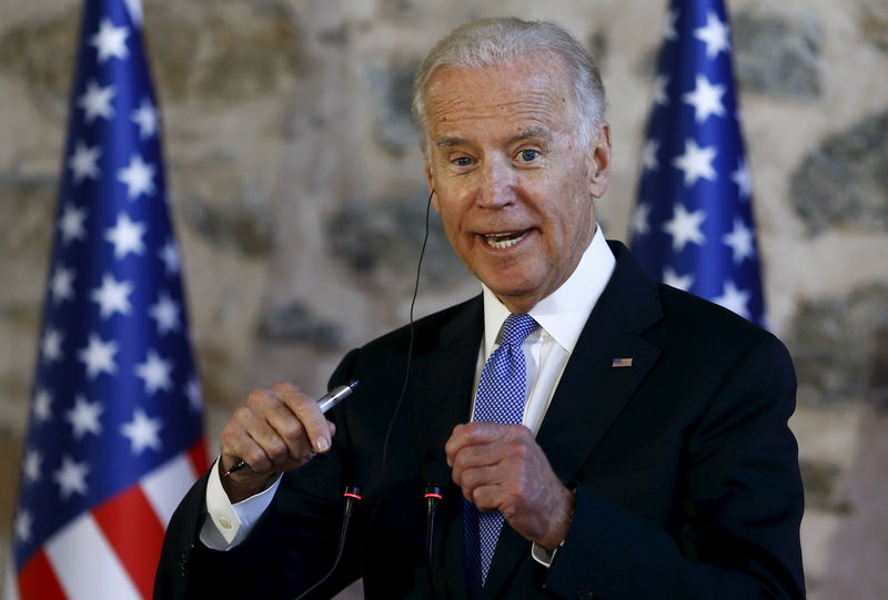 © Reuters. U.S. Vice President Biden speaks during a joint news conference with Turkish Prime Minister Davutoglu in Istanbul, Turkey