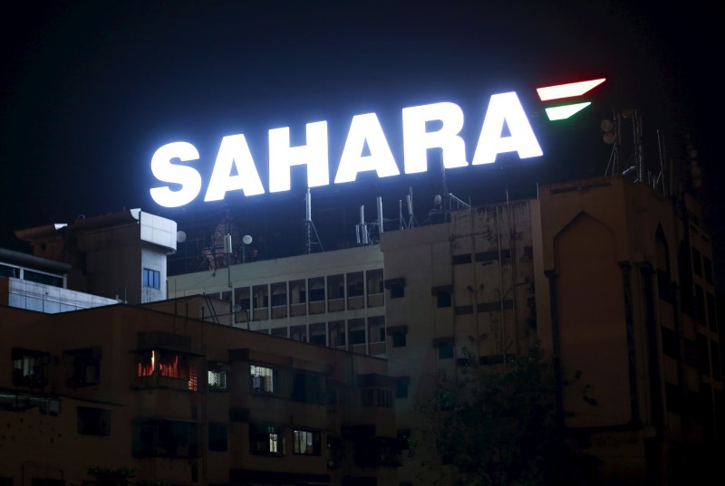 © Reuters. File photo of an electronic billboard advertising Sahara Group is seen on top of a building in Mumbai