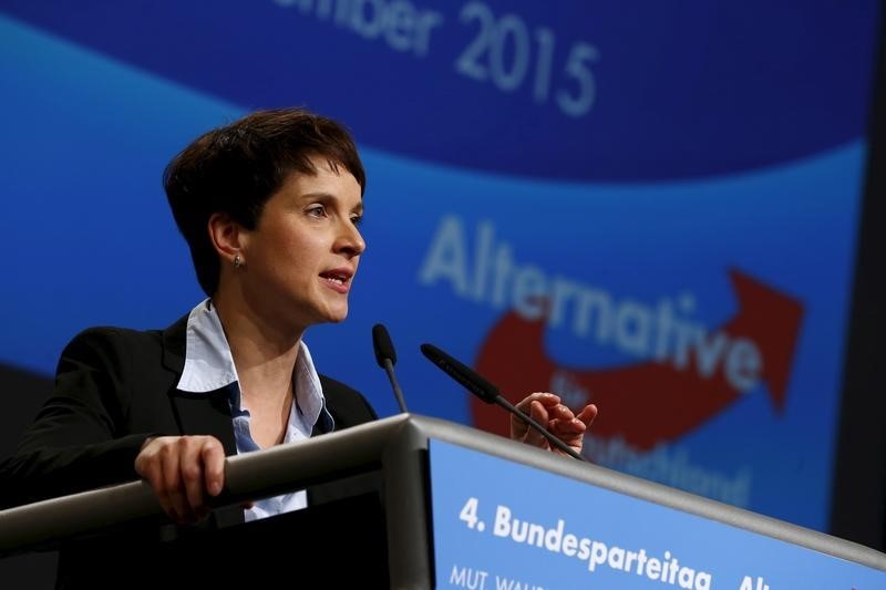 © Reuters. Frauke Petry, líder do partido anti-imigração Alternativa para Alemanha, durante evento em Hannover