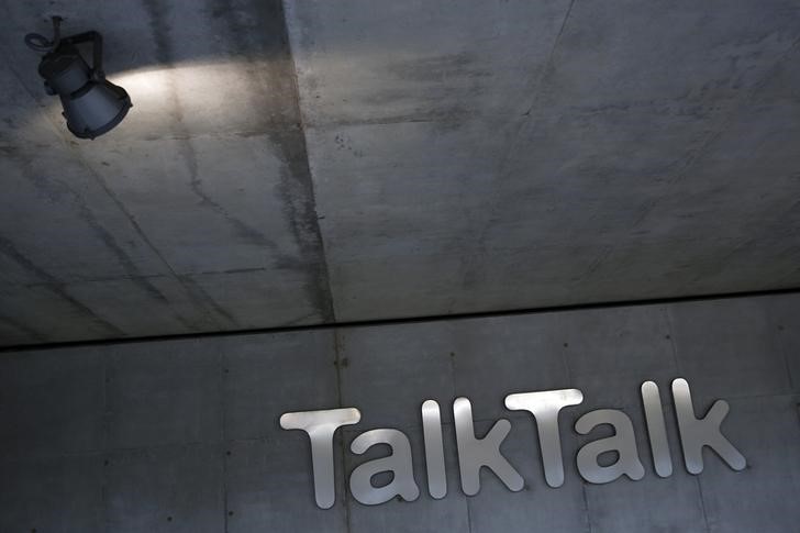 © Reuters. A spotlight shines on a company logo at a TalkTalk building in London