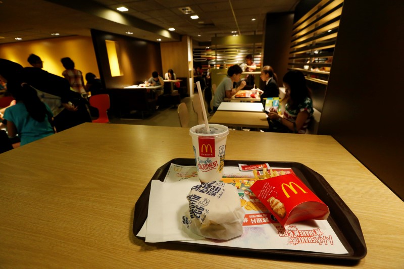 © Reuters. A burger set is displayed at a McDonald's restaurant in Hong Kong in this photo illustration