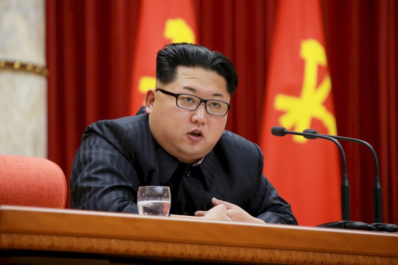 © Reuters. File KCNA picture shows North Korean leader Kim Jong Un speaking during a ceremony at the meeting hall of the Central Committee of the Workers' Party of Korea