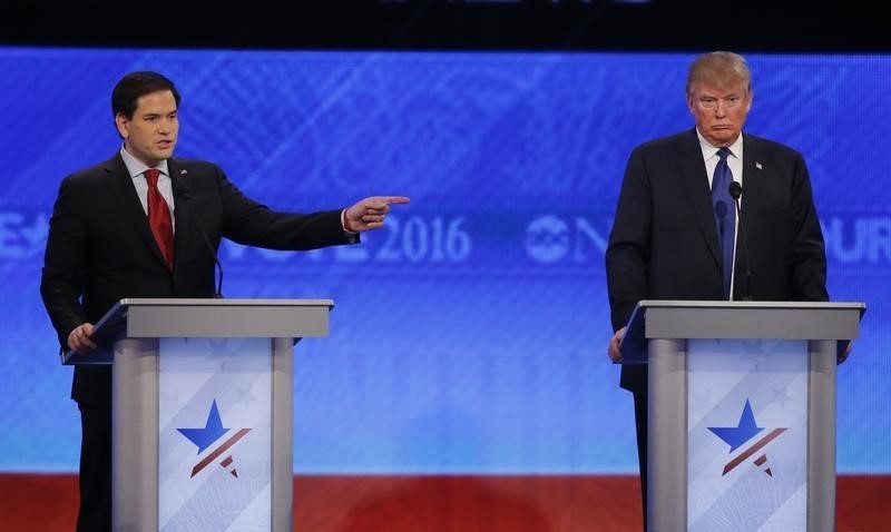 © Reuters. Trump y Rubio, objetivos probables de sus rivales en el octavo debate presidencial republicano