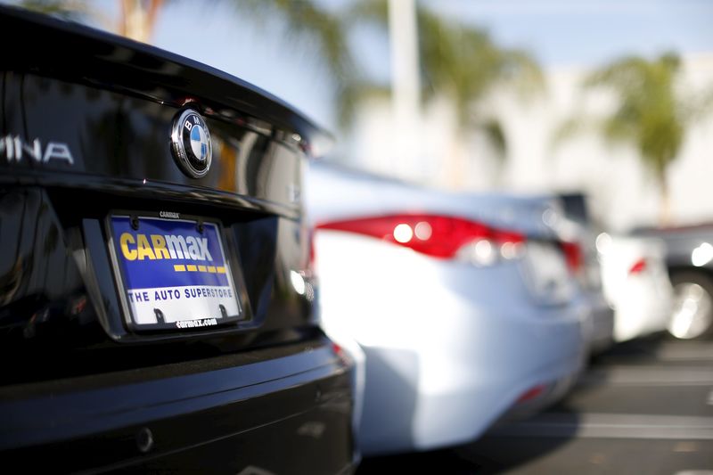 © Reuters. File photo of a vehicle for sale at a CarMax dealership in Duarte