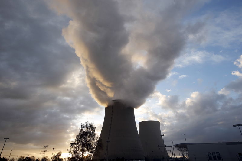 © Reuters. File photo of steam rising at sunset from the cooling towers of the Electricite de France (EDF) nuclear power station at Nogent-Sur-Seine