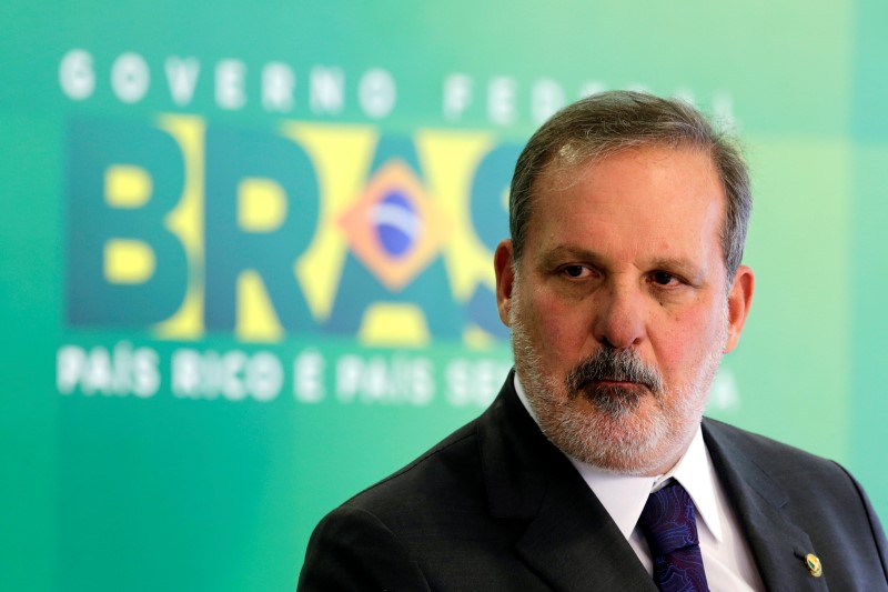 © Reuters. Monteiro, Brazil's new Minister for Development, Industry and Trade, attends a news conference after he was introduced at the Planalto Palace in Brasilia