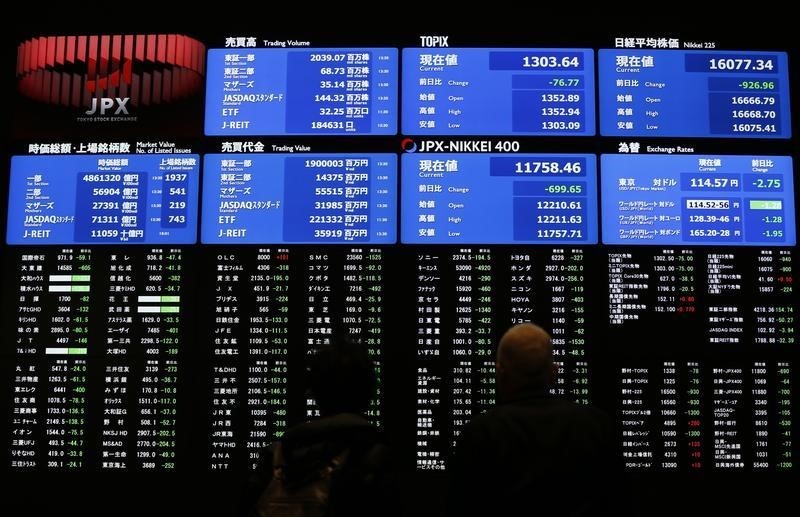 © Reuters. Visitors looks at an electronic board showing the Japan's Nikkei average at the Tokyo Stock Exchange in Tokyo