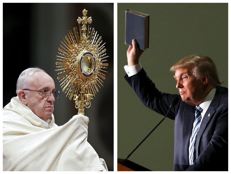 © Reuters. File photos show Pope Francis and Donald Trump