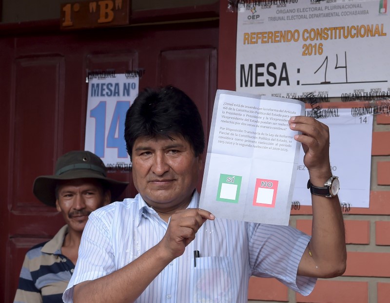 © Reuters. Evo Morales habría perdido un referéndum sobre su reelección, según sondeos