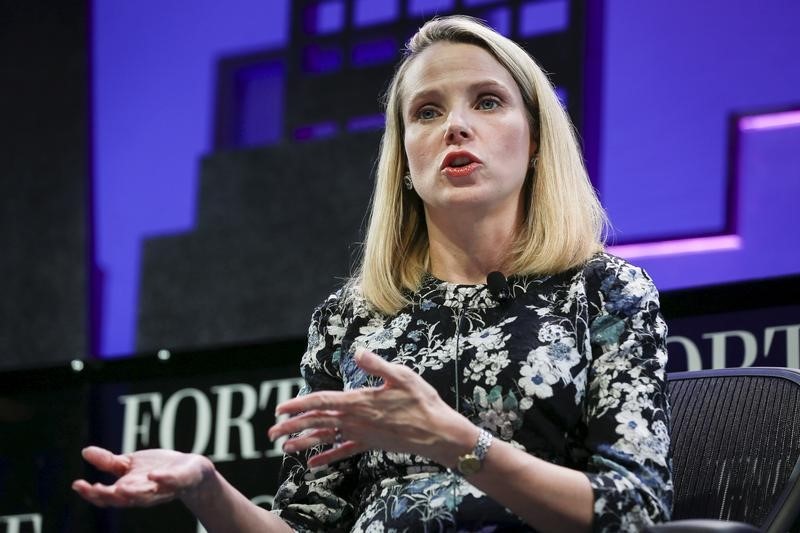 © Reuters. Marissa Mayer, President and CEO of Yahoo, participates in a panel discussion at the 2015 Fortune Global Forum in San Francisco